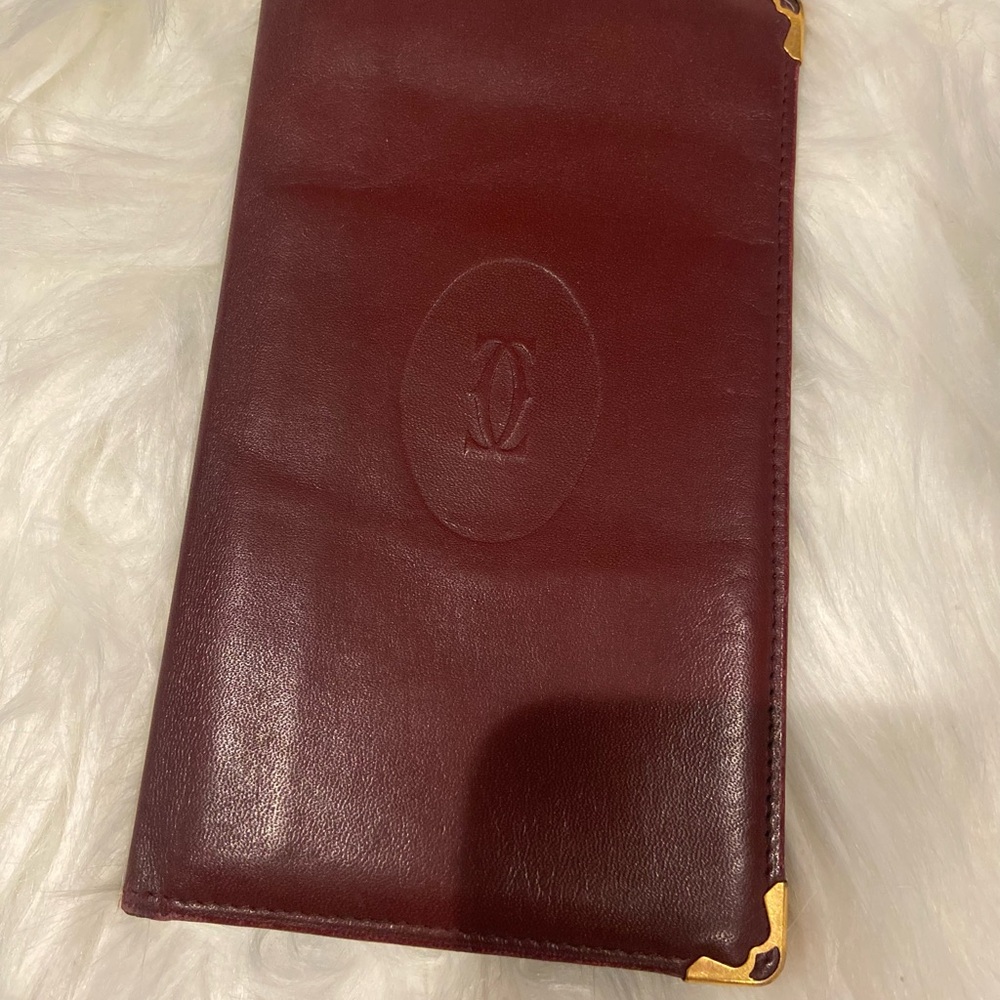 Cartier Burgundy Leather Wallet with Gold Accents